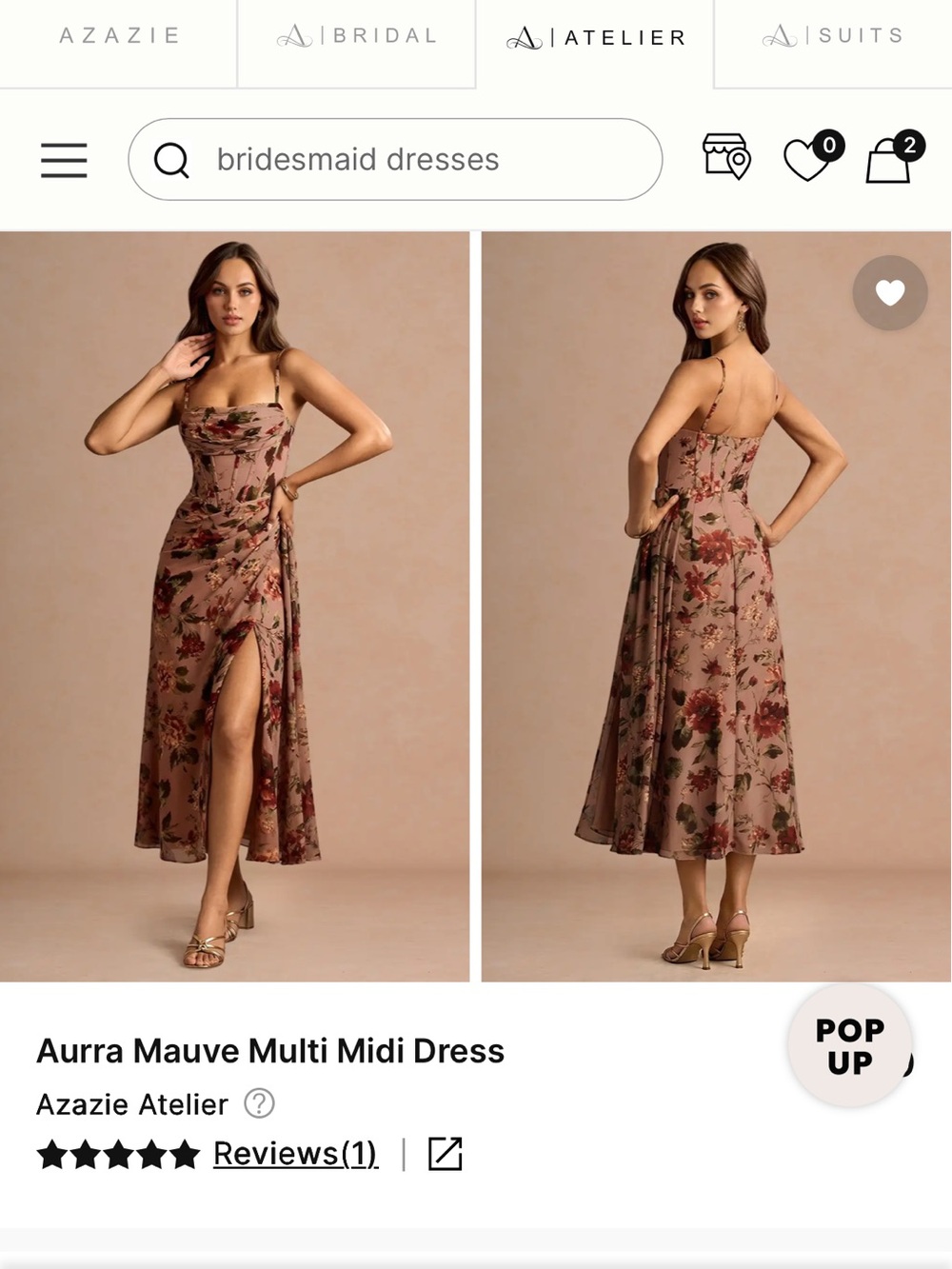 Azazie Mauve Floral Midi Dress with Pink and Green Accents